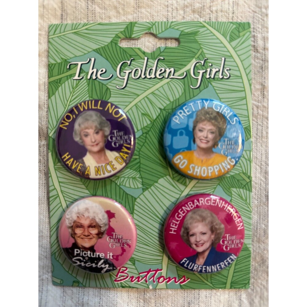 The Golden Girls Button Pin Set 4 Pins Sophia Dorothy Blanche Rose TV Show